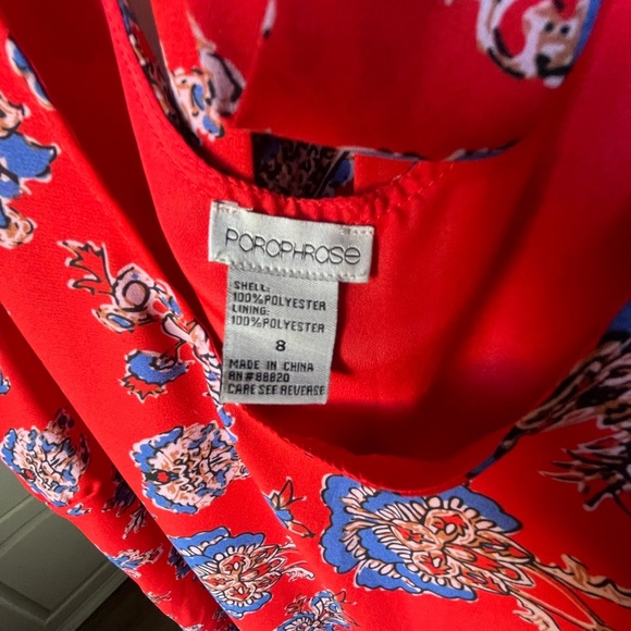 Paraphrase Red Floral Print Sheath Dress Size 8 Sleeveless Tie Neck Side Zip - Picture 2 of 8